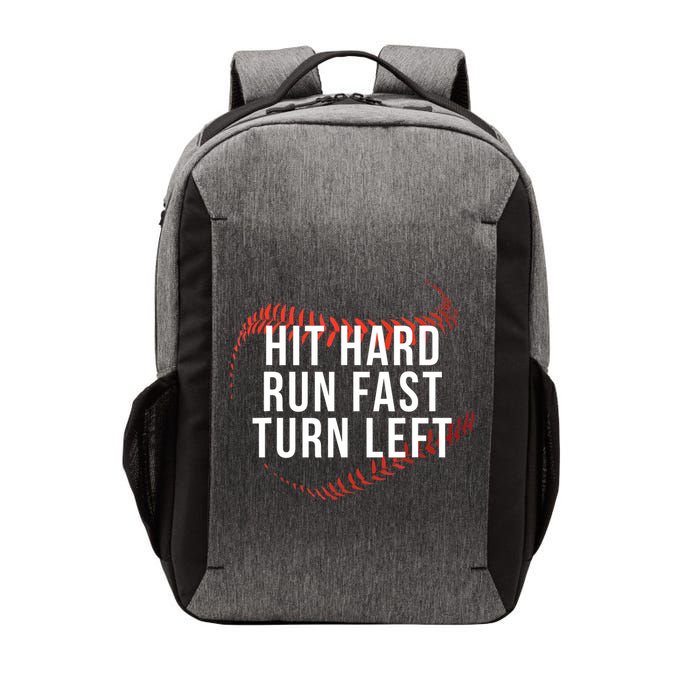 Hit Hard Run Fast Turn Left Funny Baseball Vector Backpack