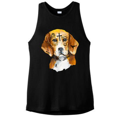 Hip Hop Rap Music Tattoo I Love My Beagle Dog Face Ladies PosiCharge Tri-Blend Wicking Tank