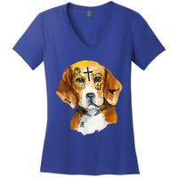 Hip Hop Rap Music Tattoo I Love My Beagle Dog Face Women's V-Neck T-Shirt