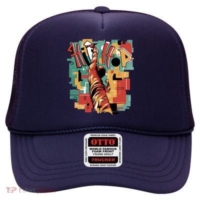 Hip Hop Retro Music High Crown Mesh Back Trucker Hat