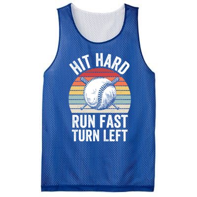 Hit Hard Run Fast Turn Left Funny Baseball Player Vintage Great Gift Mesh Reversible Basketball Jersey Tank