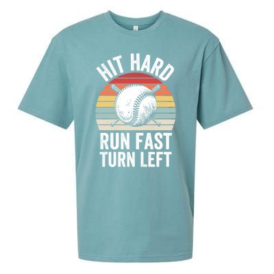 Hit Hard Run Fast Turn Left Funny Baseball Player Vintage Great Gift Sueded Cloud Jersey T-Shirt