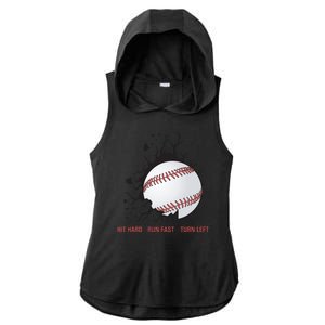 Hit Hard Run Fast Turn Left Funny Baseball Player & Fan Ladies PosiCharge Tri-Blend Wicking Draft Hoodie Tank