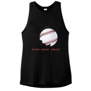 Hit Hard Run Fast Turn Left Funny Baseball Player & Fan Ladies PosiCharge Tri-Blend Wicking Tank