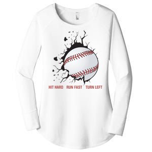 Hit Hard Run Fast Turn Left Funny Baseball Player & Fan Women's Perfect Tri Tunic Long Sleeve Shirt