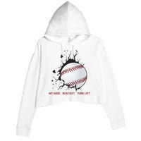 Hit Hard Run Fast Turn Left Funny Baseball Player & Fan Crop Fleece Hoodie