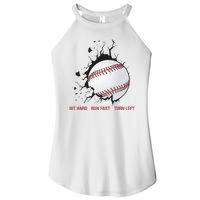 Hit Hard Run Fast Turn Left Funny Baseball Player & Fan Women's Perfect Tri Rocker Tank