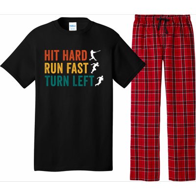 Hit Hard Run Fast Turn Left Funny Baseball Player And Fan Gift Pajama Set