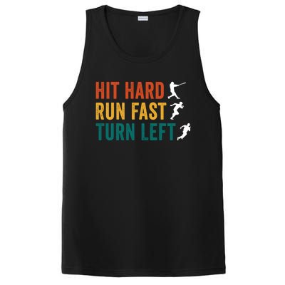 Hit Hard Run Fast Turn Left Funny Baseball Player And Fan Gift PosiCharge Competitor Tank