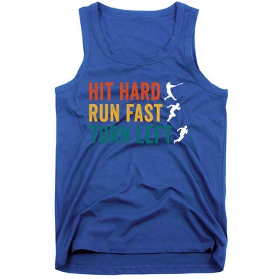 Hit Hard Run Fast Turn Left Funny Baseball Player And Fan Gift Tank Top