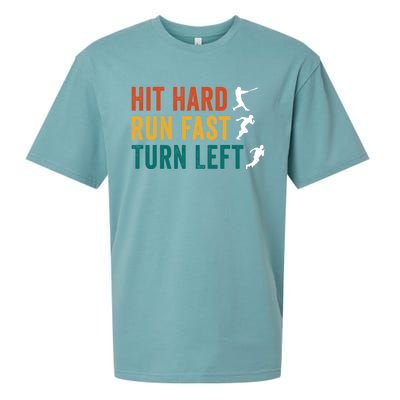 Hit Hard Run Fast Turn Left Funny Baseball Player And Fan Gift Sueded Cloud Jersey T-Shirt