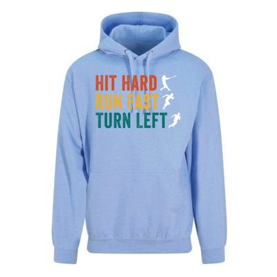 Hit Hard Run Fast Turn Left Funny Baseball Player And Fan Gift Unisex Surf Hoodie