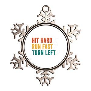 Hit Hard Run Fast Turn Left Funny Baseball Player And Fan Gift Metallic Star Ornament