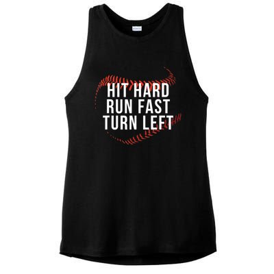 Hit Hard Run Fast Turn Left Funny Baseball Player And Fan Gift Ladies PosiCharge Tri-Blend Wicking Tank