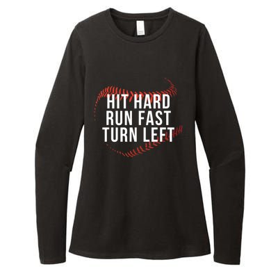 Hit Hard Run Fast Turn Left Funny Baseball Player And Fan Gift Womens CVC Long Sleeve Shirt