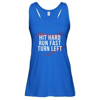 Hit Hard Run Fast Turn Left Funny Baseball Player And Fan Gift Ladies Essential Flowy Tank