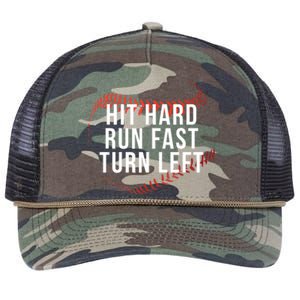 Hit Hard Run Fast Turn Left Funny Baseball Player And Fan Gift Retro Rope Trucker Hat Cap