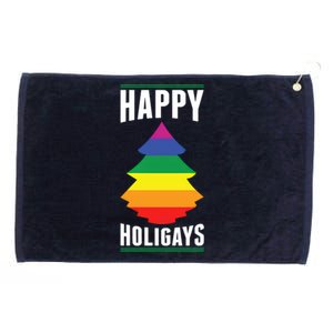 Happy Holigays Rainbow Color Christmas Tree Grommeted Golf Towel