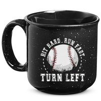 Hit Hard Run Fast Turn Left Baseball Player 15oz Campfire Ceramic Mug