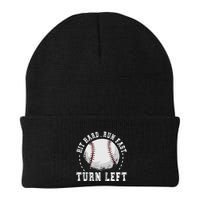Hit Hard Run Fast Turn Left Baseball Player Beanie