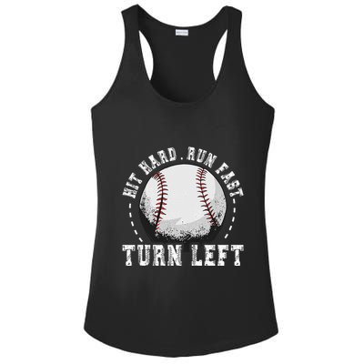 Hit Hard Run Fast Turn Left Baseball Player Ladies PosiCharge Competitor Racerback Tank