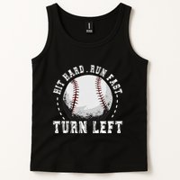 Hit Hard Run Fast Turn Left Baseball Player Tank Top