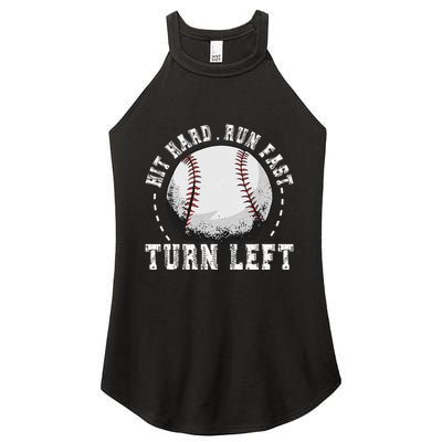 Hit Hard Run Fast Turn Left Baseball Player Women's Perfect Tri Rocker Tank