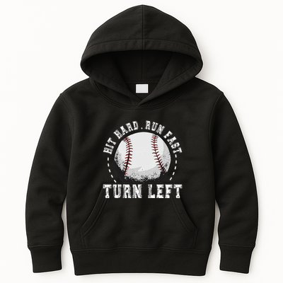 Hit Hard Run Fast Turn Left Baseball Player Kids Hoodie