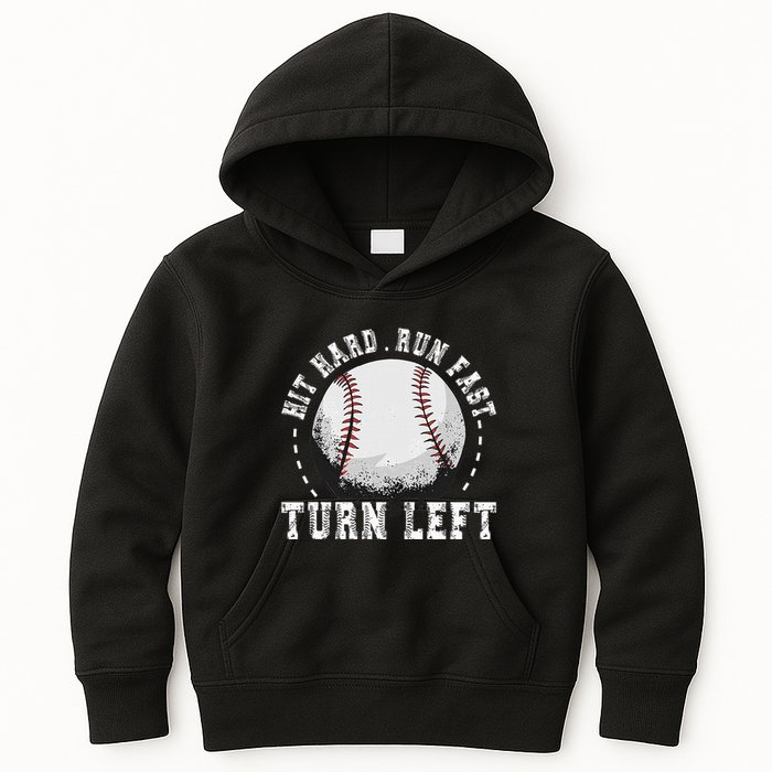 Hit Hard Run Fast Turn Left Baseball Player Kids Hoodie