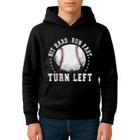 Hit Hard Run Fast Turn Left Baseball Player Kids Hoodie