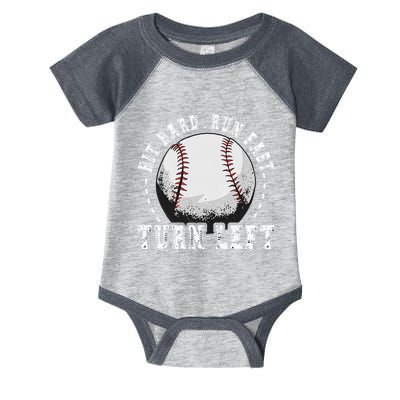 Hit Hard Run Fast Turn Left Baseball Player Infant Baby Jersey Bodysuit