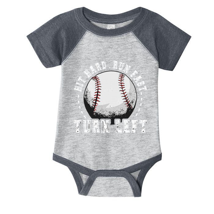 Hit Hard Run Fast Turn Left Baseball Player Infant Baby Jersey Bodysuit