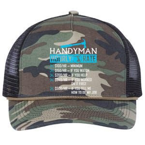 Handyman Hourly Rate Humor Carpenter Funny Handy Man Retro Rope Trucker Hat Cap