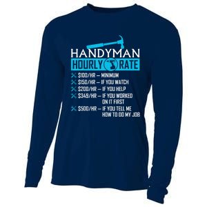 Handyman Hourly Rate Humor Carpenter Funny Handy Man Cooling Performance Long Sleeve Crew