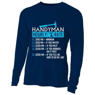 Handyman Hourly Rate Humor Carpenter Funny Handy Man Cooling Performance Long Sleeve Crew