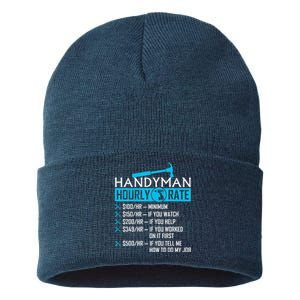 Handyman Hourly Rate Humor Carpenter Funny Handy Man Sustainable Knit Beanie