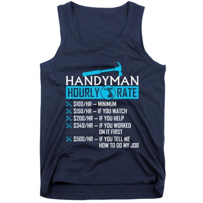 Handyman Hourly Rate Humor Carpenter Funny Handy Man Tank Top