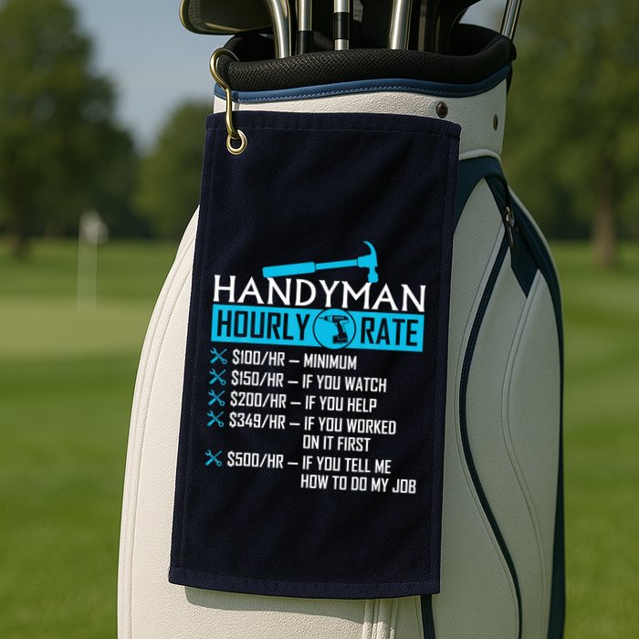 Handyman Hourly Rate Humor Carpenter Funny Handy Man Golf Towel