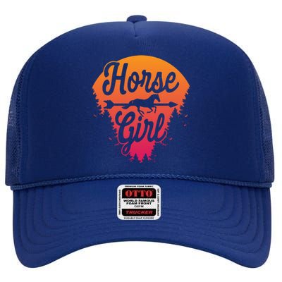 Horse Horseback Riding Gift High Crown Mesh Back Trucker Hat