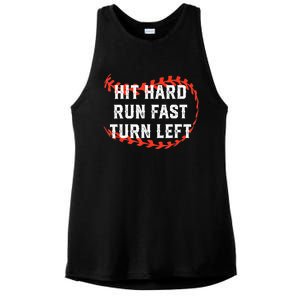 Hit Hard Run Fast Turn Left Baseball Player Fans Ladies PosiCharge Tri-Blend Wicking Tank