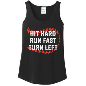 Hit Hard Run Fast Turn Left Baseball Player Fans Ladies Essential Tank