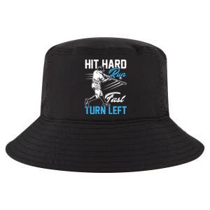 Hit Hard Run Fast Turn Left Funny Cute Baseball Player Fan Gift Cool Comfort Performance Bucket Hat