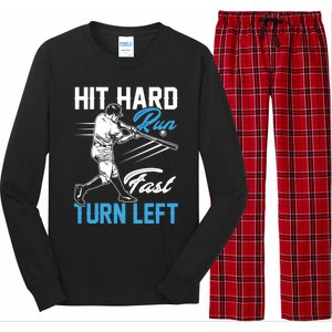 Hit Hard Run Fast Turn Left Funny Cute Baseball Player Fan Gift Long Sleeve Pajama Set