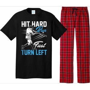 Hit Hard Run Fast Turn Left Funny Cute Baseball Player Fan Gift Pajama Set