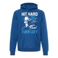 Hit Hard Run Fast Turn Left Funny Cute Baseball Player Fan Gift Premium Hoodie