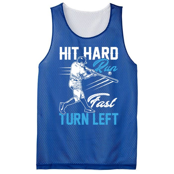 Hit Hard Run Fast Turn Left Funny Cute Baseball Player Fan Gift Mesh Reversible Basketball Jersey Tank