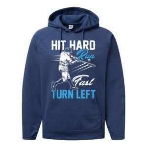 Hit Hard Run Fast Turn Left Funny Cute Baseball Player Fan Gift Performance Fleece Hoodie