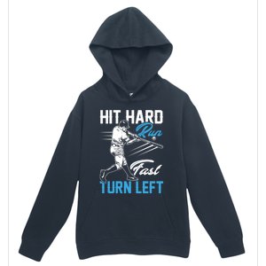 Hit Hard Run Fast Turn Left Funny Cute Baseball Player Fan Gift Urban Pullover Hoodie