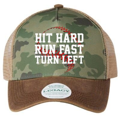 Hit Hard Run Fast Turn Left Funny Baseball Gift Legacy Tie Dye Trucker Hat