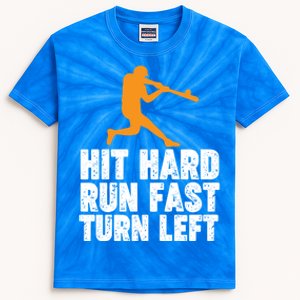 Hit Hard Run Fast Turn Left Funny Sport Baseball Gift Kids Tie-Dye T-Shirt